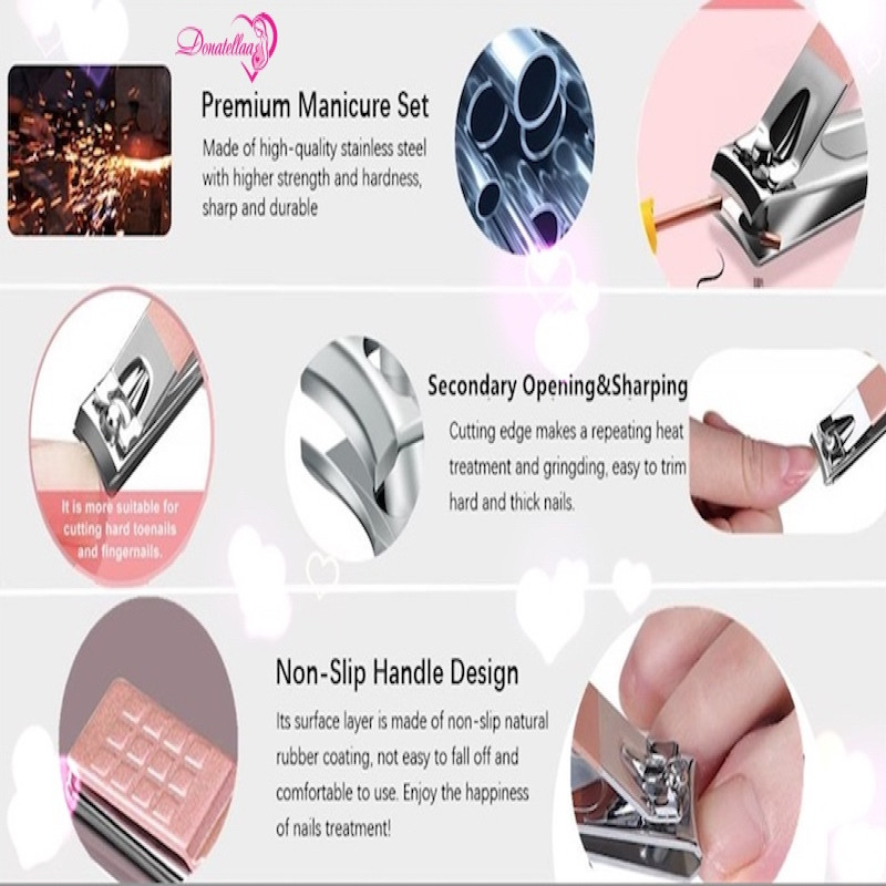 Pink Manicure Set 18 in 1 Stainless Steel Grooming Kit Professional Pedicure set